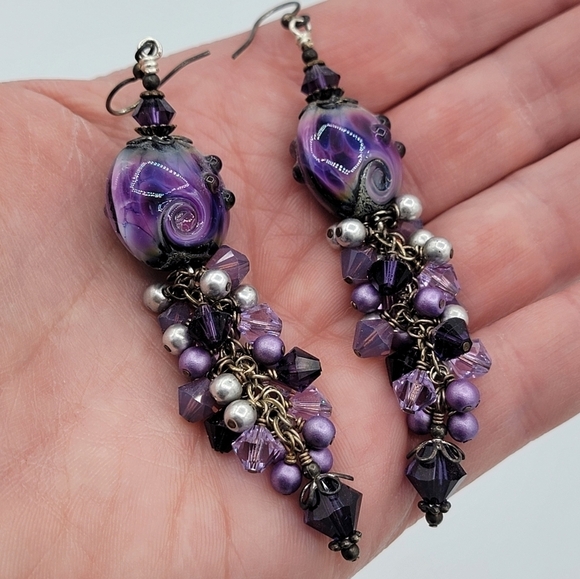 Earrings Lampwork & Purple Crystals #2050 - Picture 7 of 12
